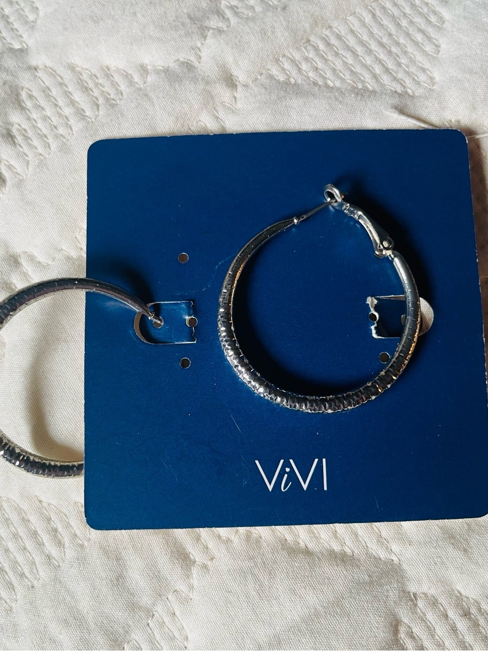 ViVi Silver Textured Hoop Earrings - Women's Jewelry -smaller sized